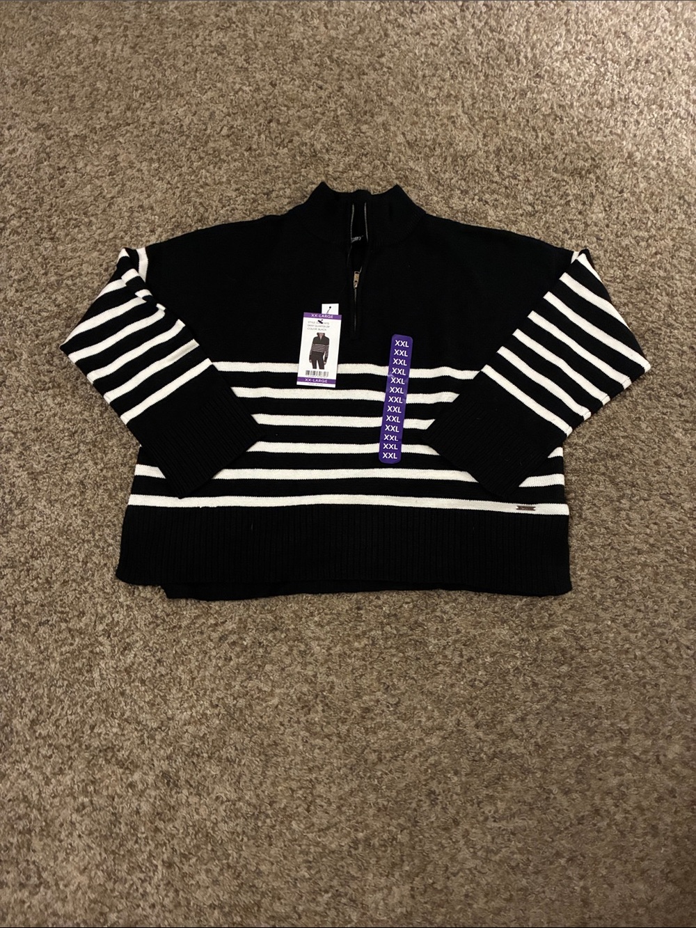 DKNY Black & White Striped quarter-zip Women's Sweater